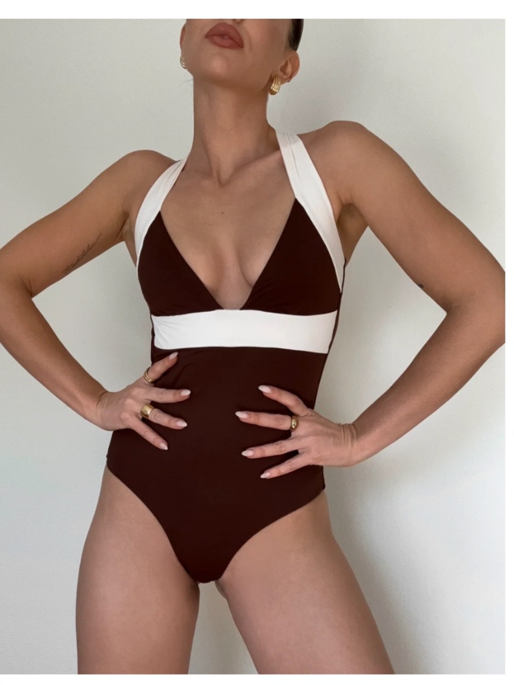 Kya swim Remi one piece swimsuit brown espresso halter Medium M